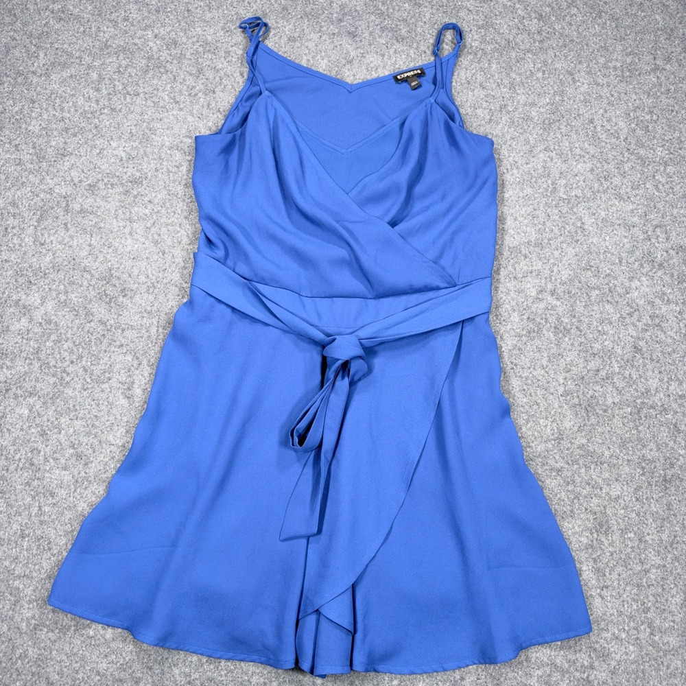 Express Royal Blue Surplice Wrap Tie Waist Romper Size 8 Sleeveless V-Neck